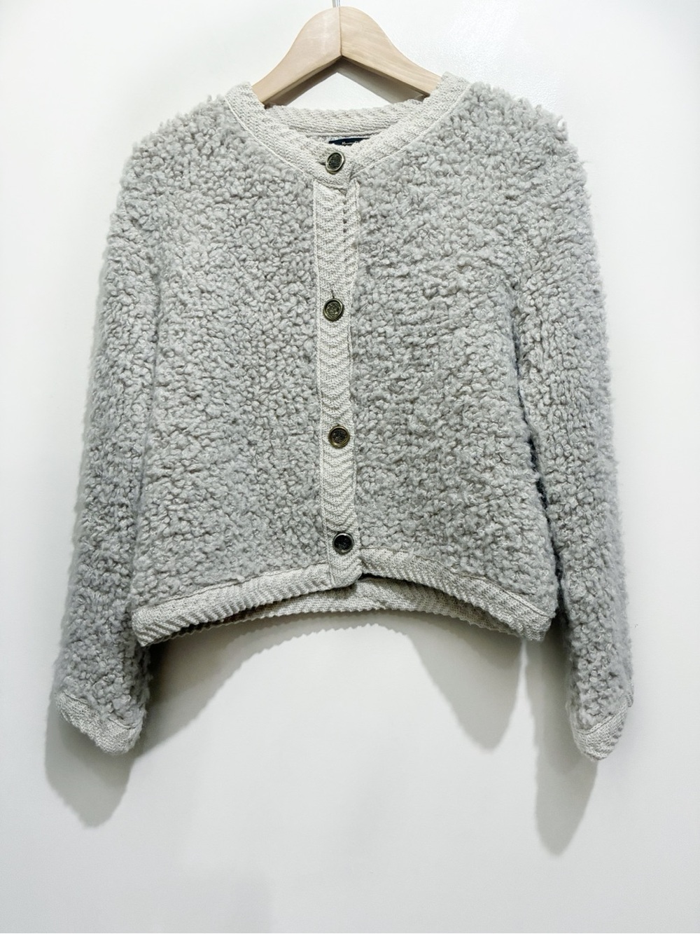 Massimo Dutti Alpaca Blend Bouclé Knit Cardigan Jacket Cream Beige Size Small